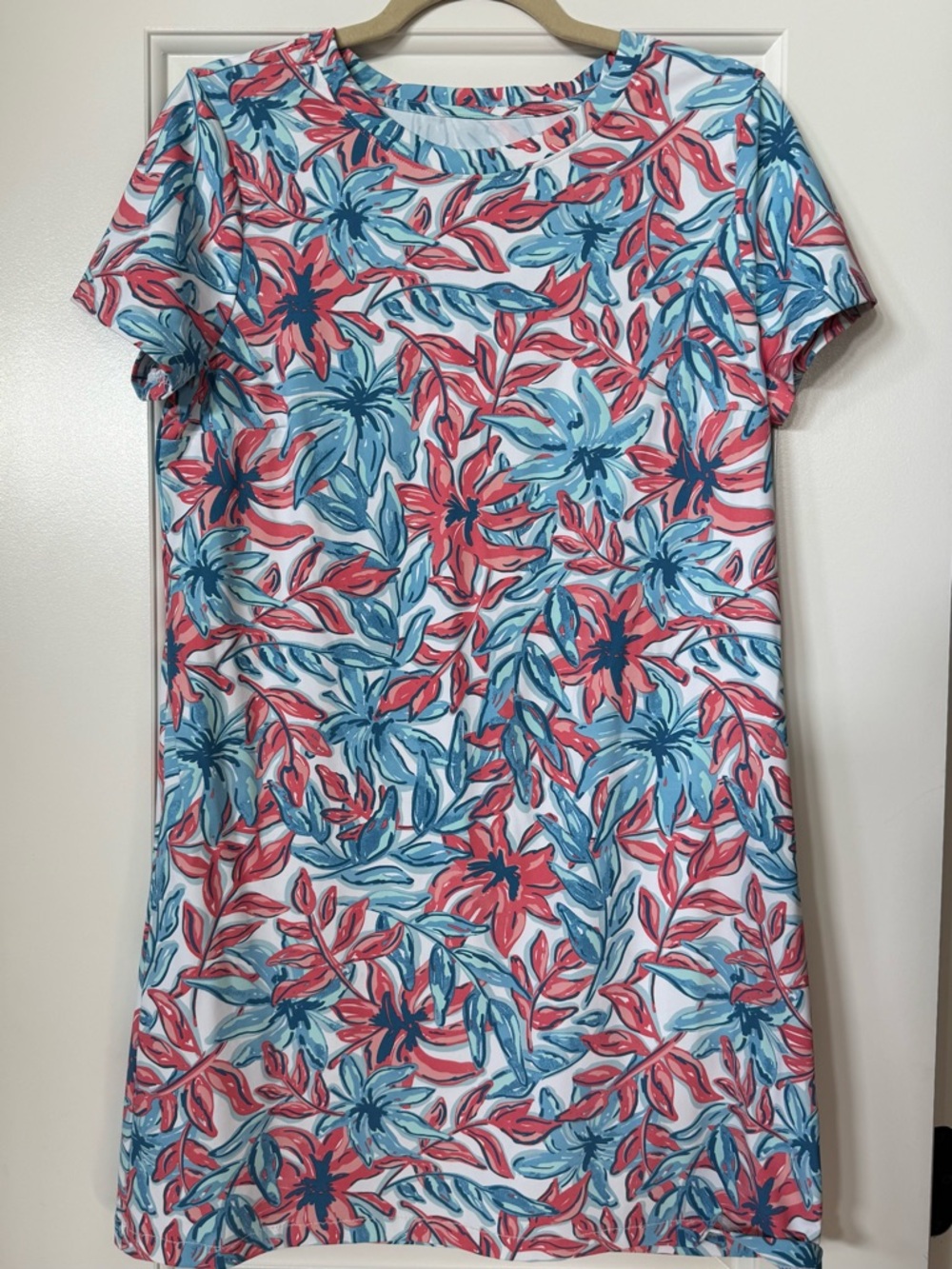 Southern Tide Coral & Aqua Floral Shift Dress like new M
